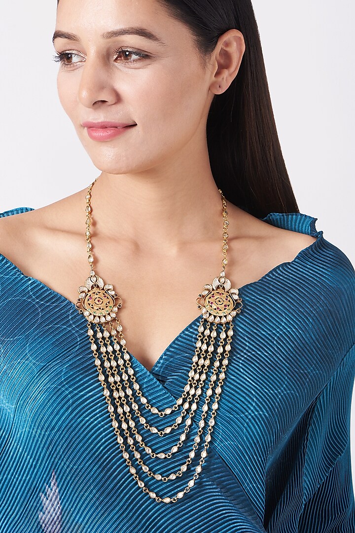 Gold Plated Layered Necklace Set In 92.5 Sterling Silver by Zevar By Geeta