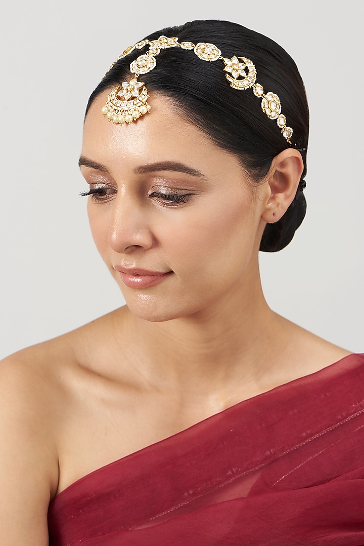 Gold Finish Kundan Polki Mathapatti by Zevar by Geeta at Pernia's Pop Up Shop