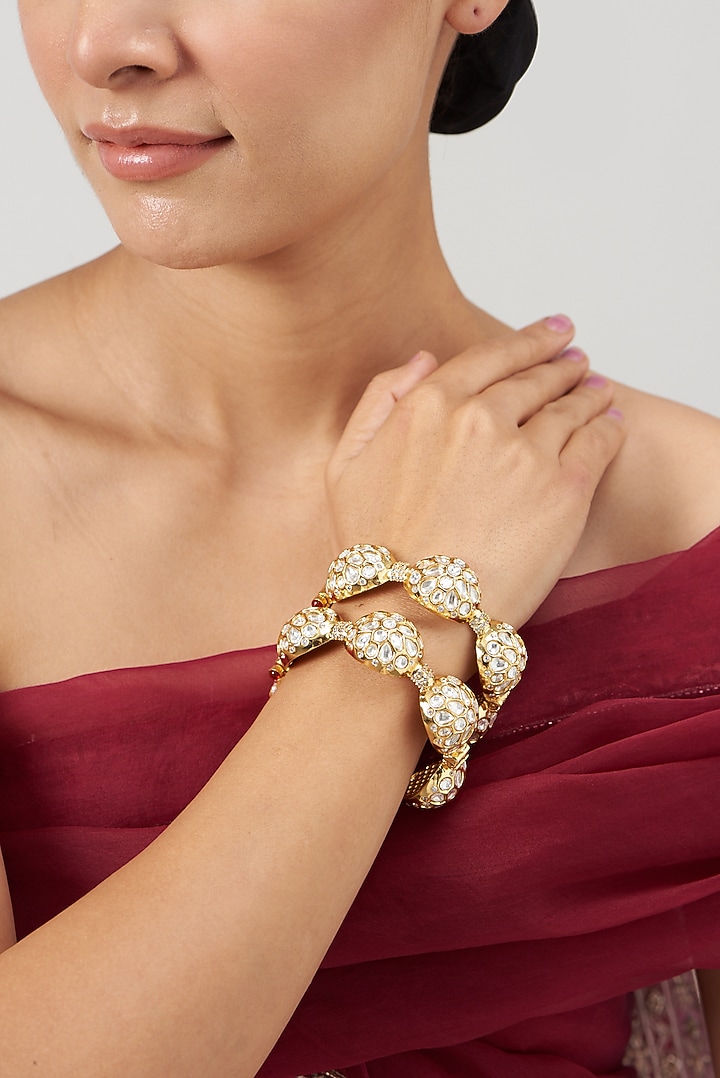 Gold Plated Kundan Polki Bangles (Set of 2) by Zevar by Geeta at Pernia's Pop Up Shop