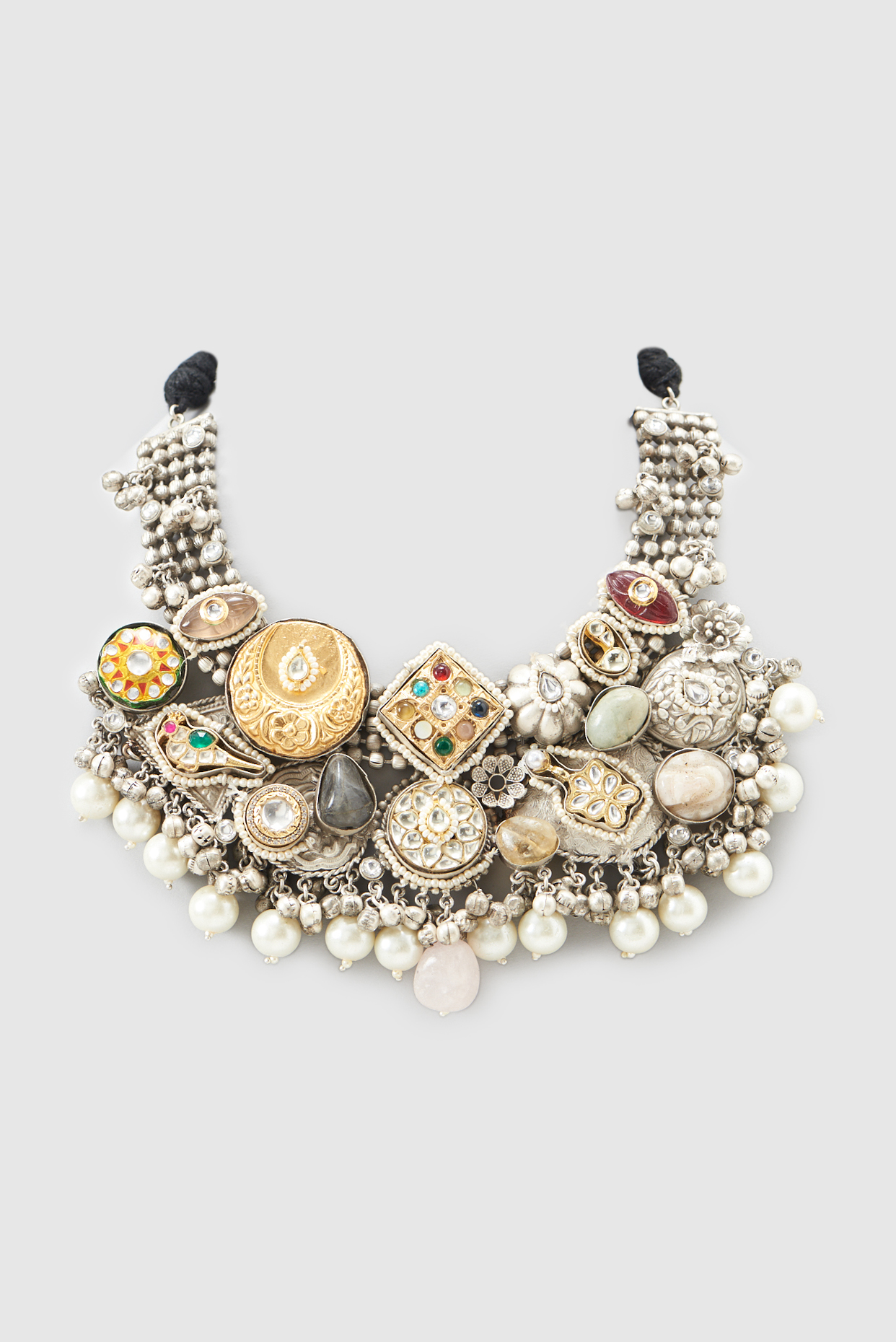 Oxidized Finish Multi-Colored Stone Necklace by Zevar by Geeta