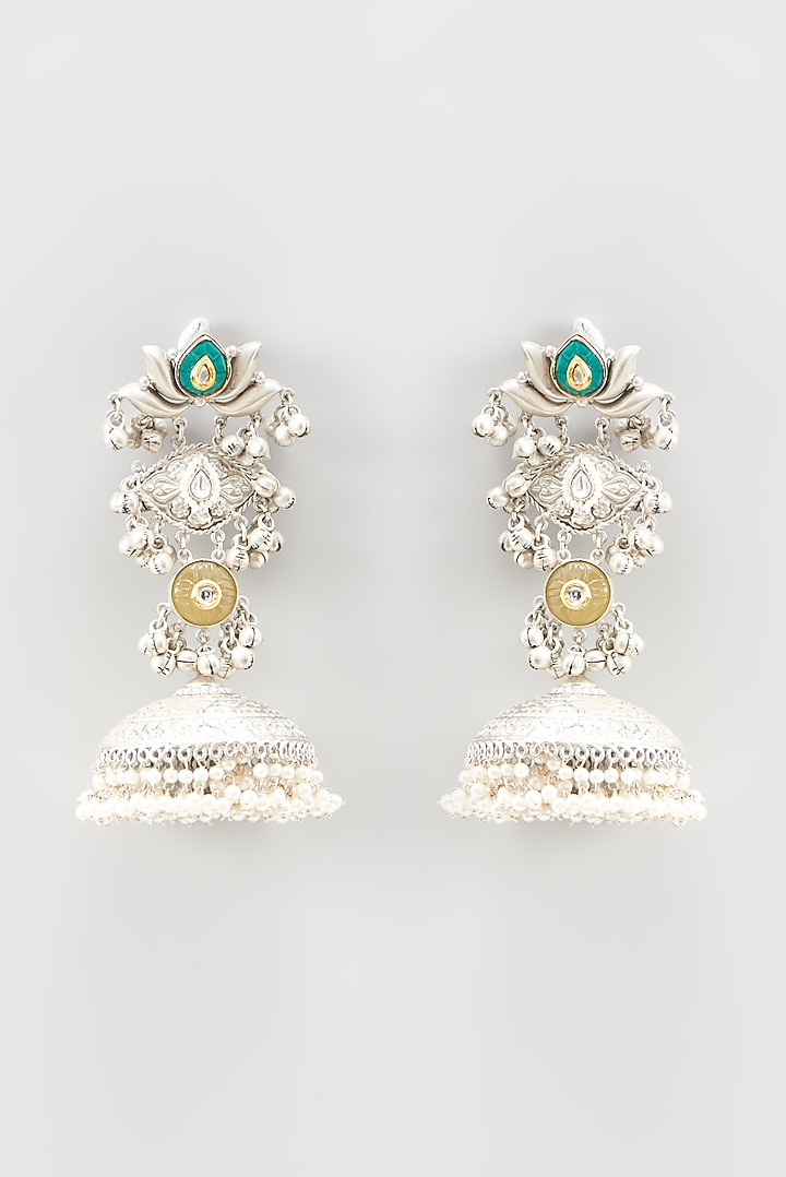 Oxidized Finish Colored Stone & Pearl Jhumka Earrings by Zevar by Geeta at Pernia's Pop Up Shop