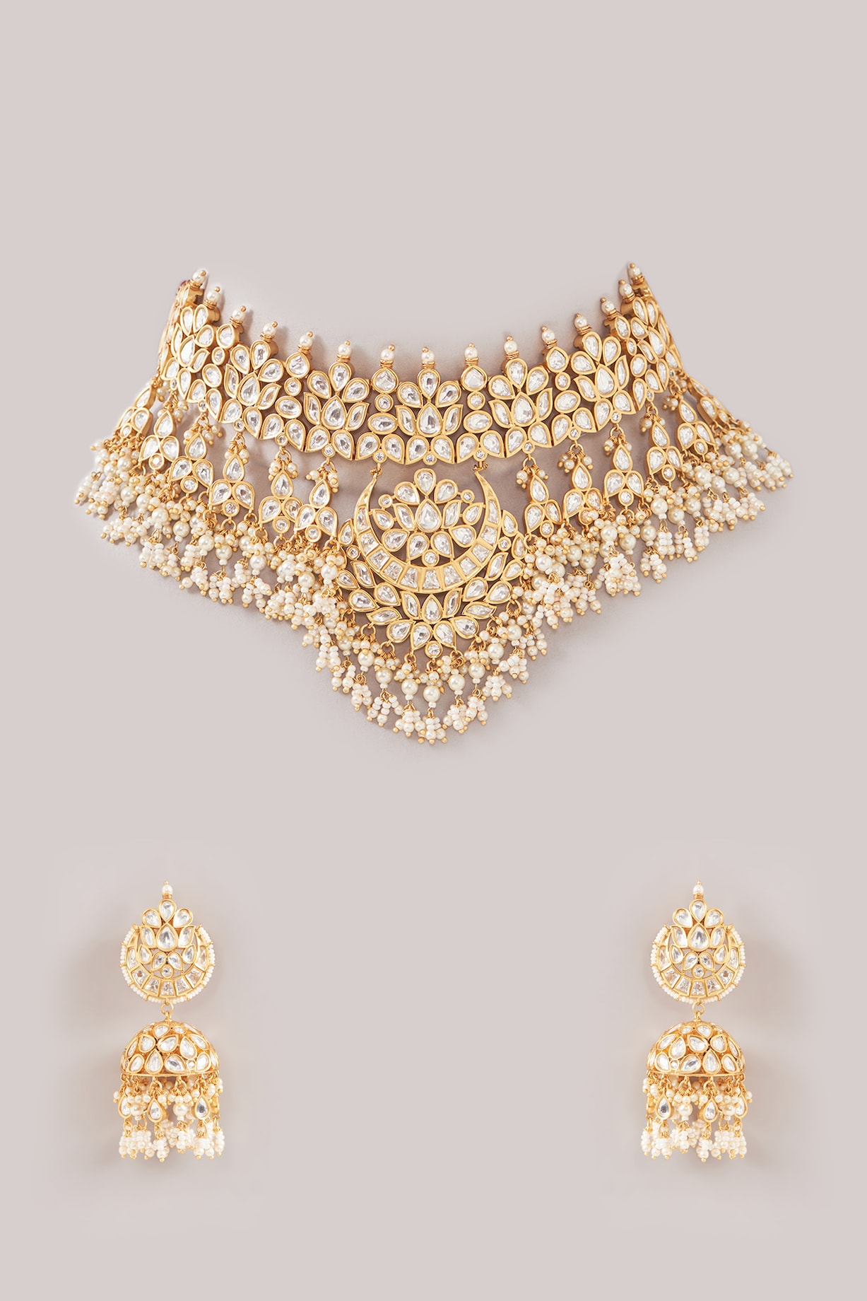 Gold Plated Kundan Polki And Pearl Choker Necklace Set Design By Zevar By Geeta At Pernias Pop Up 3991