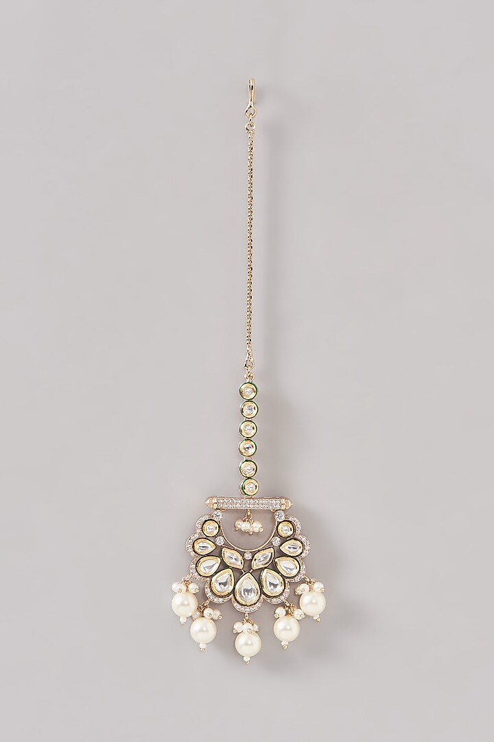 Gold Finish Kundan Polki Necklace Set by Zevar By Geeta at Pernia's Pop Up Shop