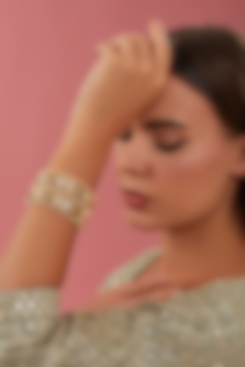 Gold Finish Kundan Polki Kadas (Set of 2) by Zevar By Geeta at Pernia's Pop Up Shop