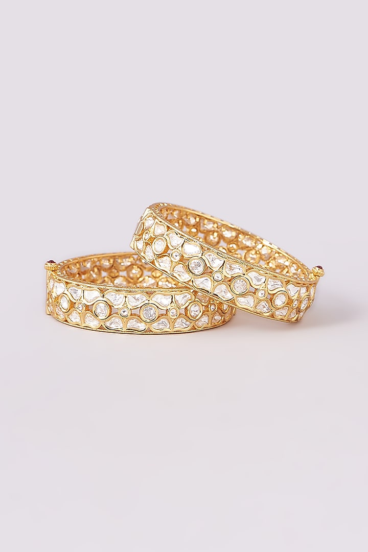 Gold Finish Kundan Polki Kadas (Set of 2) by Zevar By Geeta at Pernia's Pop Up Shop