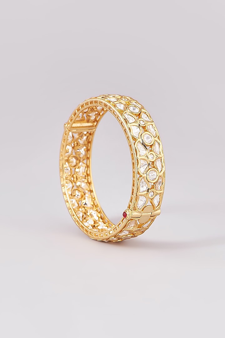 Gold Finish Kundan Polki Kadas (Set of 2) by Zevar By Geeta at Pernia's Pop Up Shop