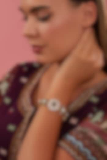 Gold Finish Kundan Polki & Green Stone Bracelet by Zevar By Geeta at Pernia's Pop Up Shop