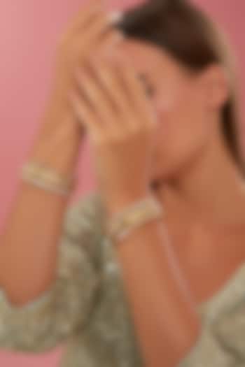 Gold Finish Kundan Polki Kadas (Set of 2) by Zevar By Geeta at Pernia's Pop Up Shop