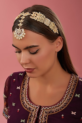 Gold Finish Kundan Polki Mathapatti by Zevar By Geeta