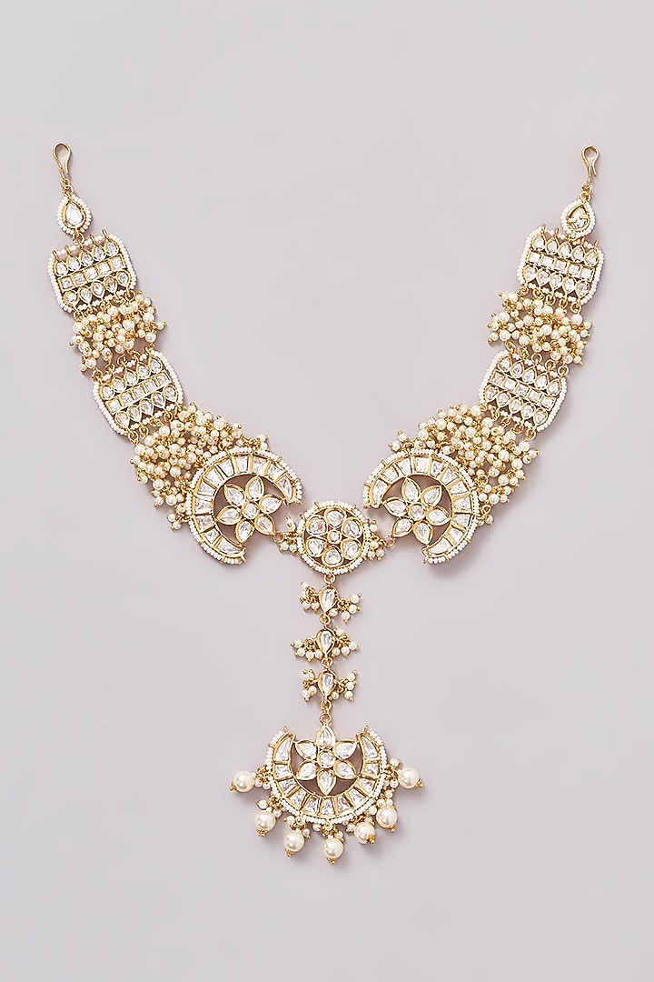 Gold Finish Kundan Polki Mathapatti by Zevar By Geeta at Pernia's Pop Up Shop