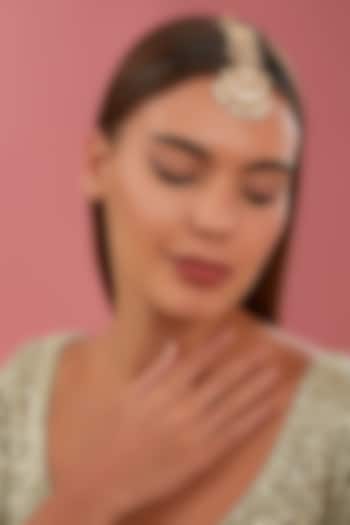 Gold Finish Kundan Polki & Pearl Maangtikka by Zevar By Geeta at Pernia's Pop Up Shop