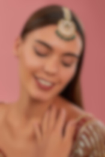 Gold Finish Kundan Polki & Pearl Maangtikka by Zevar By Geeta at Pernia's Pop Up Shop