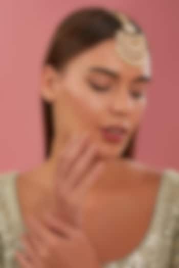 Gold Finish Kundan Polki & Pearl Maangtikka by Zevar By Geeta at Pernia's Pop Up Shop