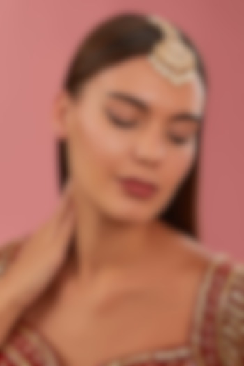 Gold Finish Kundan Polki & Pearl Maangtikka by Zevar By Geeta at Pernia's Pop Up Shop