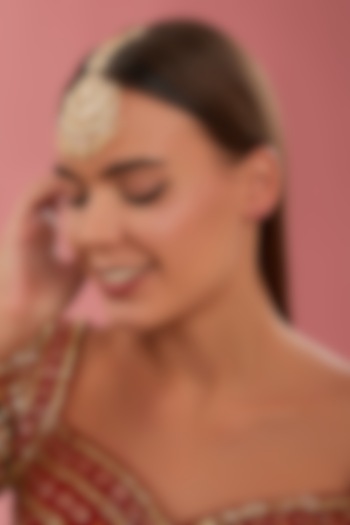 Gold Finish Kundan Polki & Pearl Maangtikka by Zevar By Geeta at Pernia's Pop Up Shop