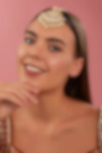 Gold Finish Kundan Polki & Pearl Maangtikka by Zevar By Geeta at Pernia's Pop Up Shop