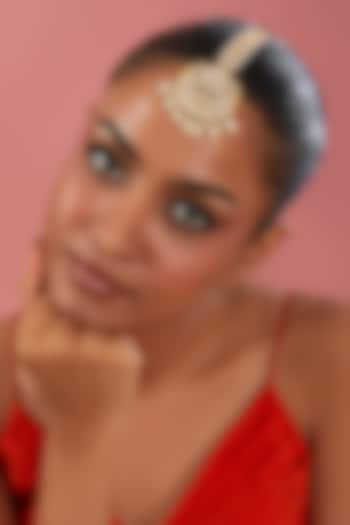 Gold Finish Kundan Polki & Pearl Maangtikka by Zevar By Geeta at Pernia's Pop Up Shop