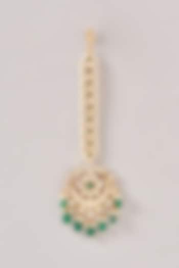 Gold Finish Kundan Polki & Pearl Maangtikka by Zevar By Geeta at Pernia's Pop Up Shop