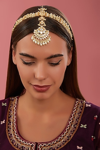 Gold Finish Kundan Polki Mathapatti by Zevar By Geeta
