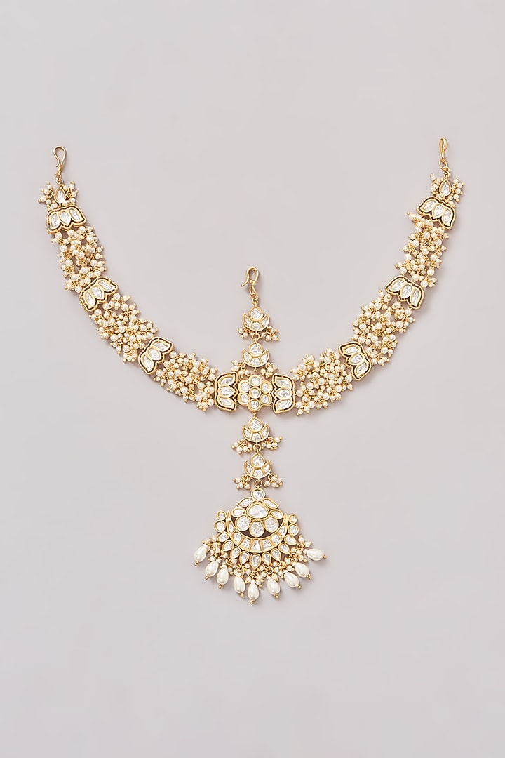 Gold Finish Kundan Polki Mathapatti by Zevar By Geeta at Pernia's Pop Up Shop