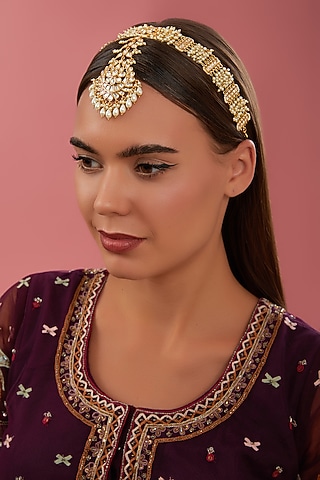 Gold Finish Kundan Polki Mathapatti by Zevar By Geeta