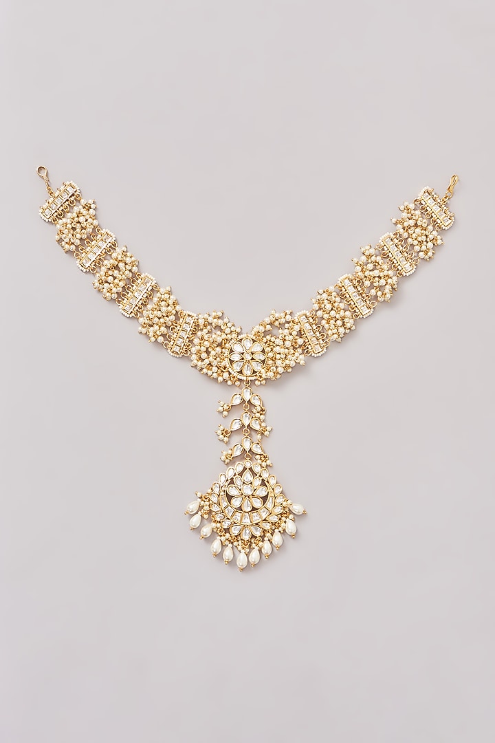 Gold Finish Kundan Polki Mathapatti by Zevar By Geeta at Pernia's Pop Up Shop