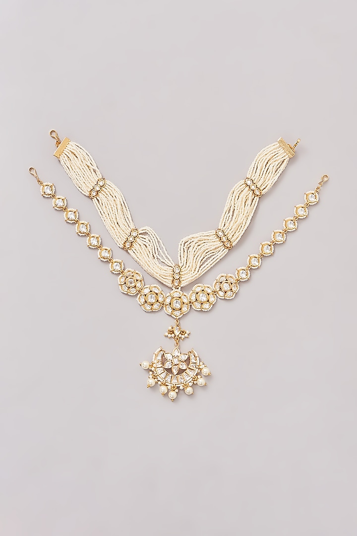 Gold Finish Kundan Polki Mathapatti by Zevar By Geeta at Pernia's Pop Up Shop