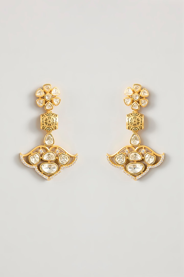 Gold Finish Moissanite Stone Necklace Set by Zevar By Geeta at Pernia's Pop Up Shop