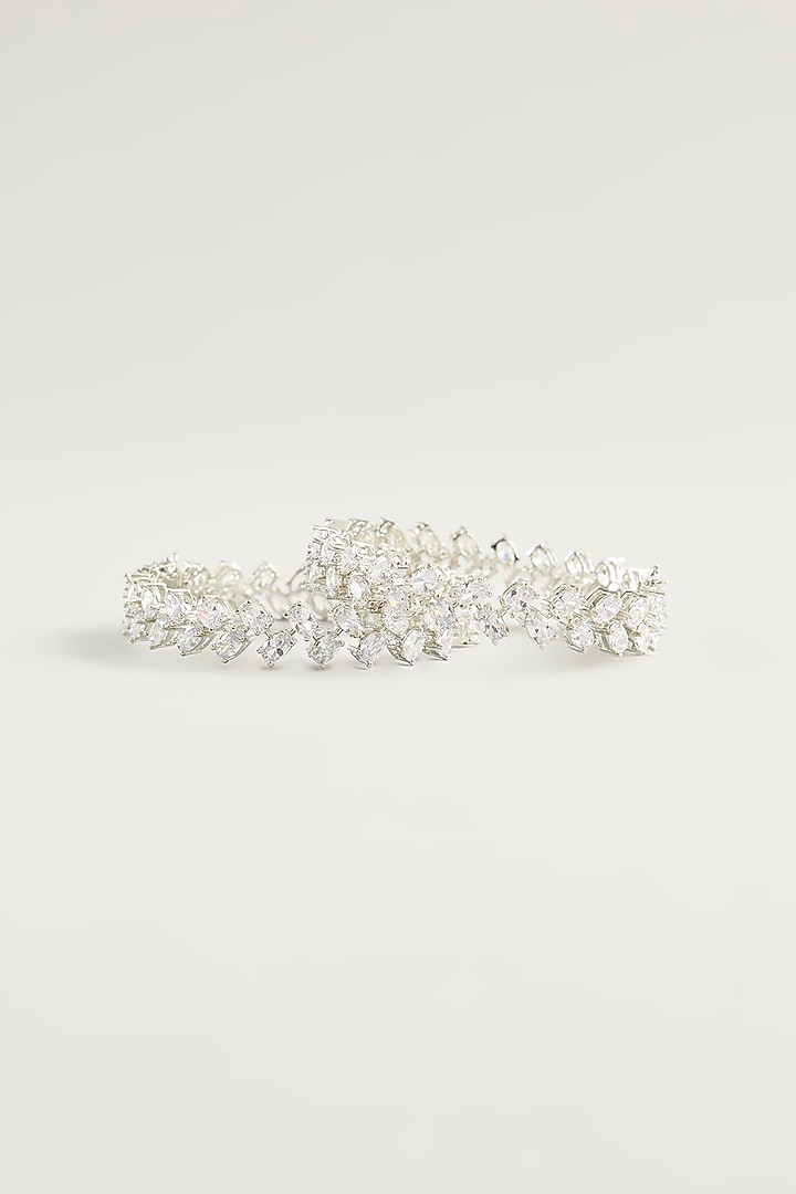 White Finish Zircon Bangles (Set Of 2) by Zevar By Geeta at Pernia's Pop Up Shop