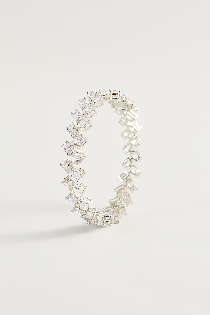 White Finish Zircon Bangles (Set Of 2) by Zevar By Geeta at Pernia's Pop Up Shop