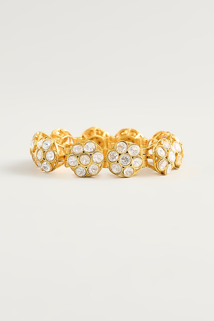 Gold Finish Moissanite Stone Openable Bracelet by Zevar By Geeta at Pernia's Pop Up Shop