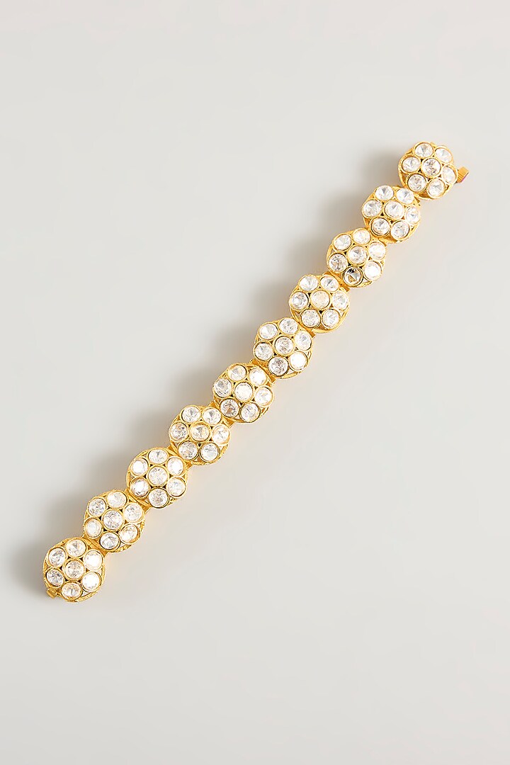 Gold Finish Moissanite Stone Openable Bracelet by Zevar By Geeta at Pernia's Pop Up Shop