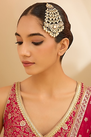Two Tone Finish Kundan Polki & Pearl Pasa by Zevar By Geeta