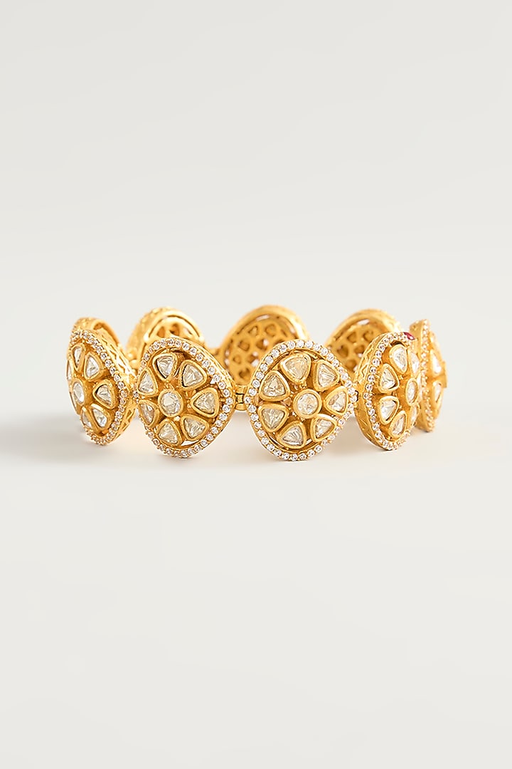 Gold Finish Moissanite Stone Bracelet by Zevar By Geeta at Pernia's Pop Up Shop