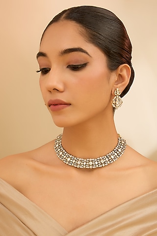 Two Tone Finish Kundan Polki Necklace Set by Zevar By Geeta