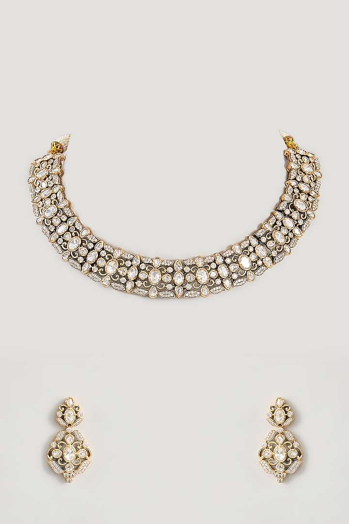 Two Tone Finish Kundan Polki Necklace Set by Zevar By Geeta at Pernia's Pop Up Shop