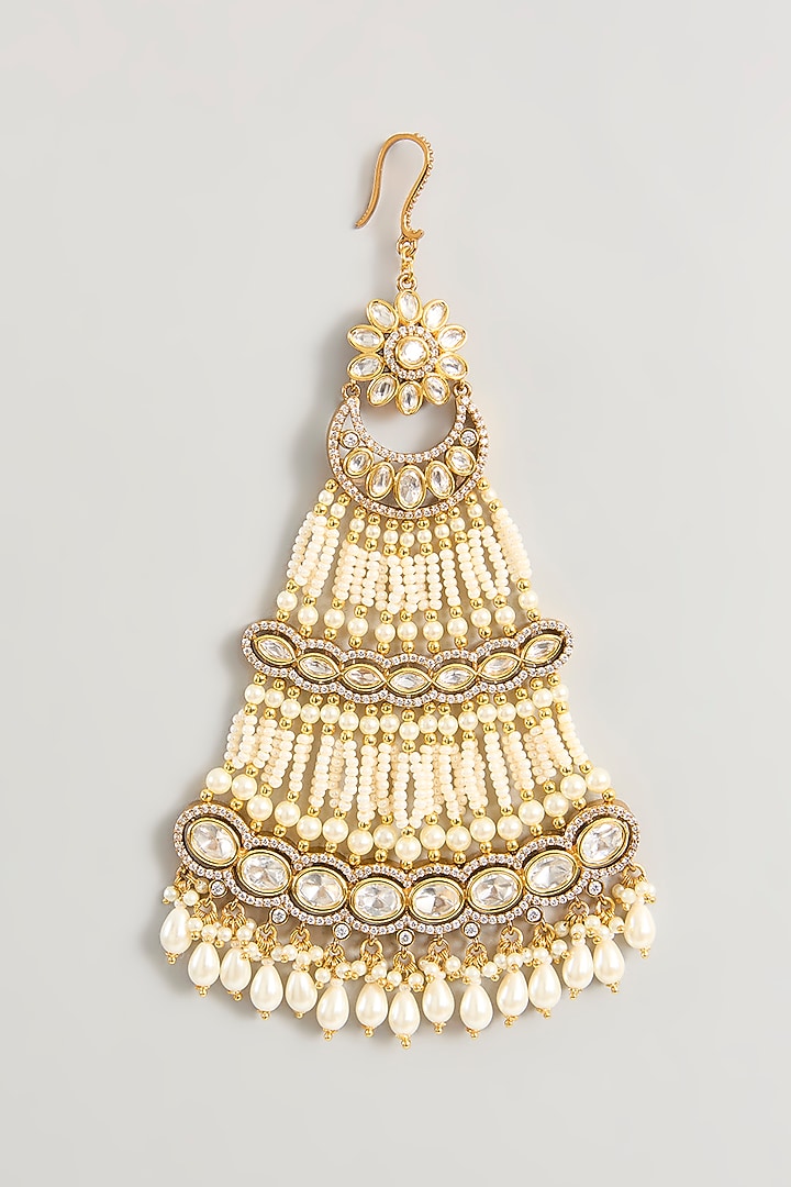 Gold Finish Kundan Polki & Pearl Pasa by Zevar By Geeta at Pernia's Pop Up Shop