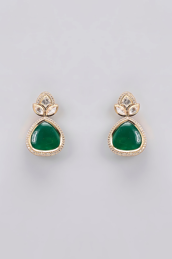 Gold Finish Kundan Polki & Green Stone Necklace Set by Zevar By Geeta at Pernia's Pop Up Shop
