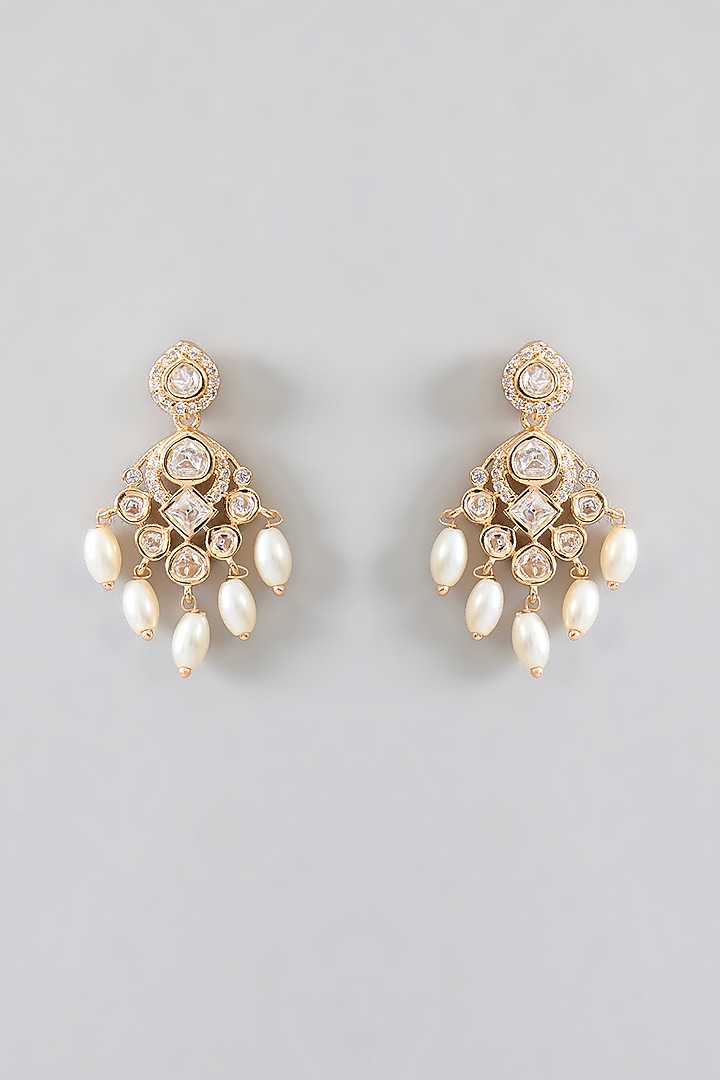Gold Finish Kundan Polki Necklace Set by Zevar By Geeta at Pernia's Pop Up Shop