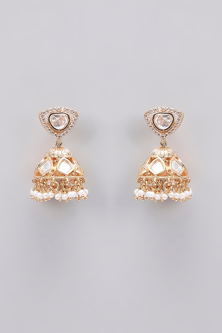 Gold Finish Kundan Polki & Pearl Drop Necklace Set by Zevar By Geeta at Pernia's Pop Up Shop