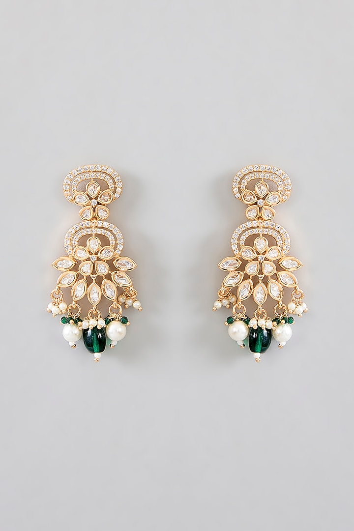 Gold Finish Kundan Polki Necklace Set by Zevar By Geeta at Pernia's Pop Up Shop