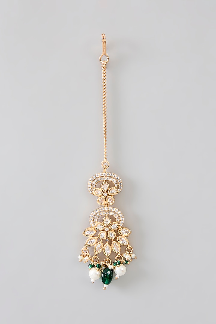 Gold Finish Kundan Polki Necklace Set by Zevar By Geeta at Pernia's Pop Up Shop