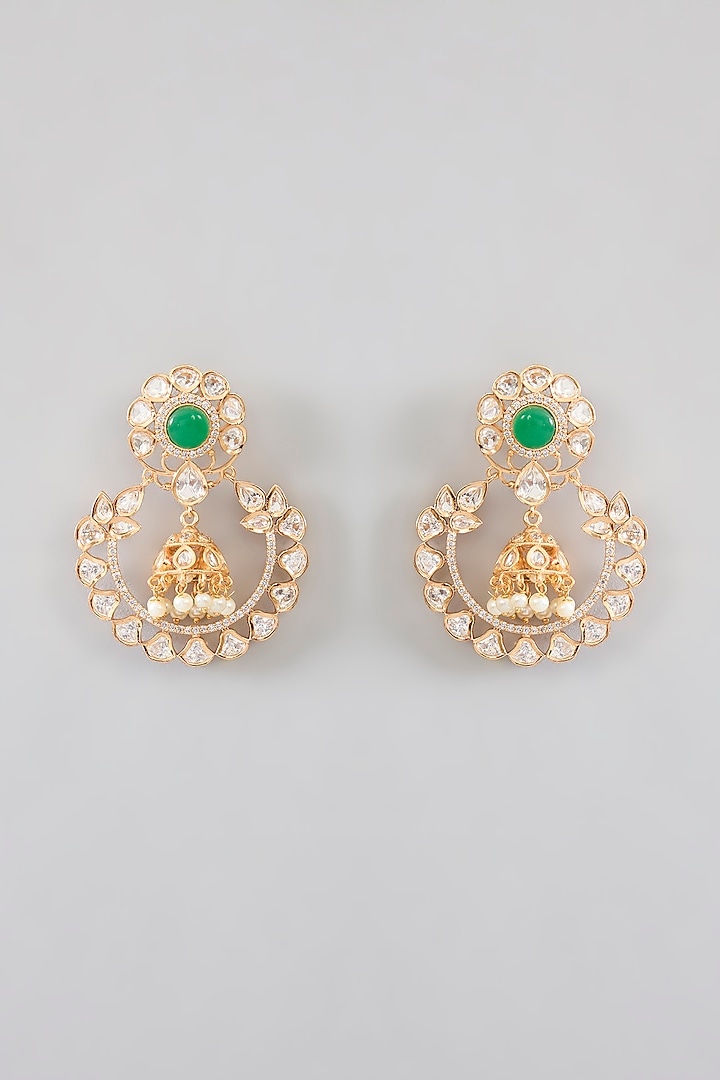 Gold Finish Kundan Polki & Green Stone Necklace Set by Zevar By Geeta at Pernia's Pop Up Shop