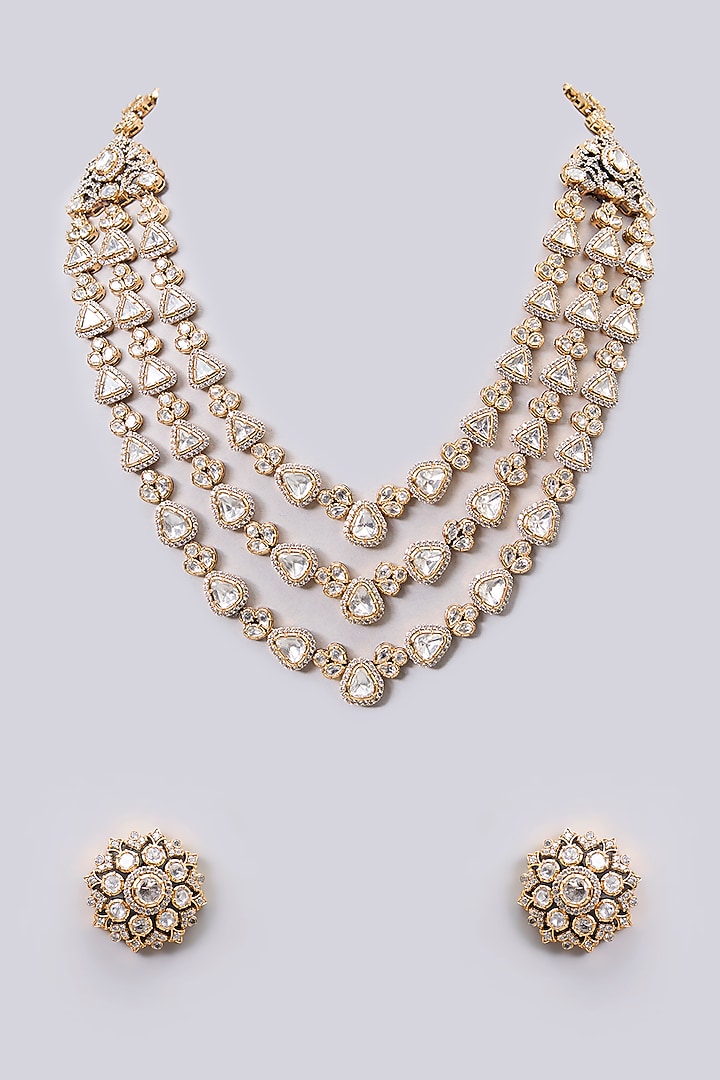 Two-Tone Finish Kundan Polki & Champagne Stone Necklace Set by Zevar by Geeta at Pernia's Pop Up Shop
