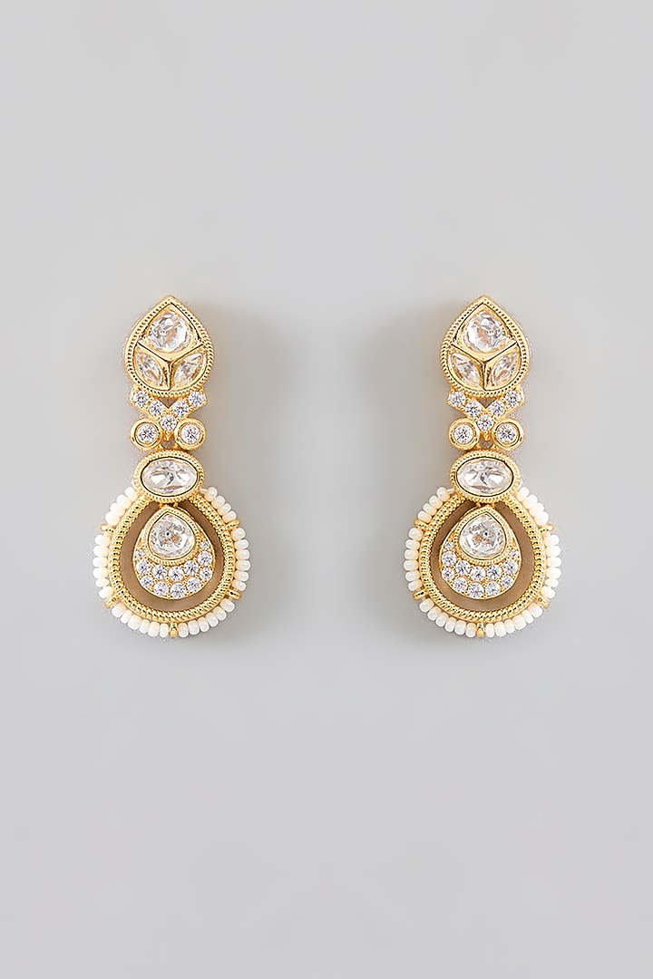 Gold Finish Kundan Polki & Pearl Petit Necklace Set by Zevar By Geeta at Pernia's Pop Up Shop