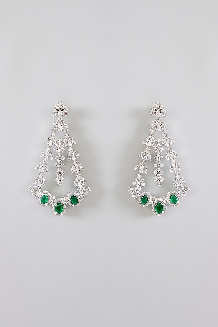 White Finish Diamond & Green Stone Layered Necklace Set by Zevar By Geeta at Pernia's Pop Up Shop