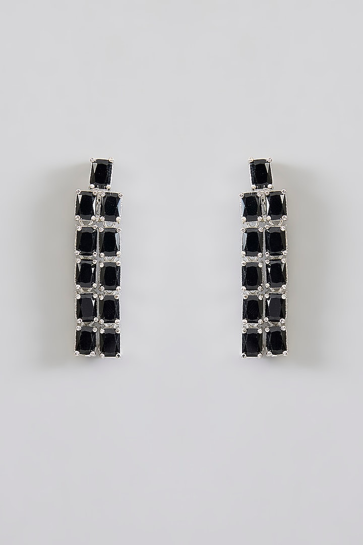 White Finish Diamond & Black Stone Layered Necklace Set by Zevar By Geeta at Pernia's Pop Up Shop