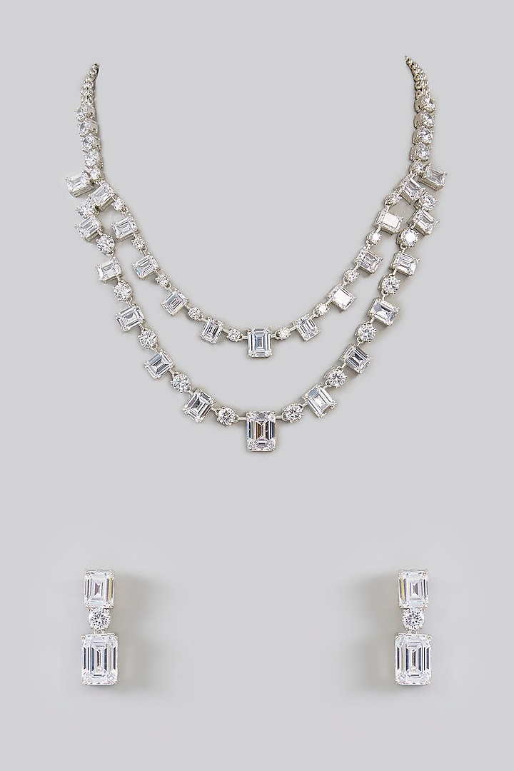 White Finish Diamond Necklace Set by Zevar By Geeta at Pernia's Pop Up Shop