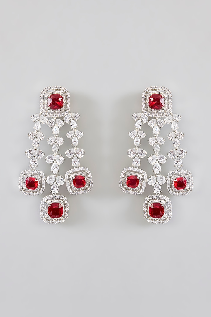White Finish Diamond & Red Stone Necklace Set by Zevar By Geeta at Pernia's Pop Up Shop