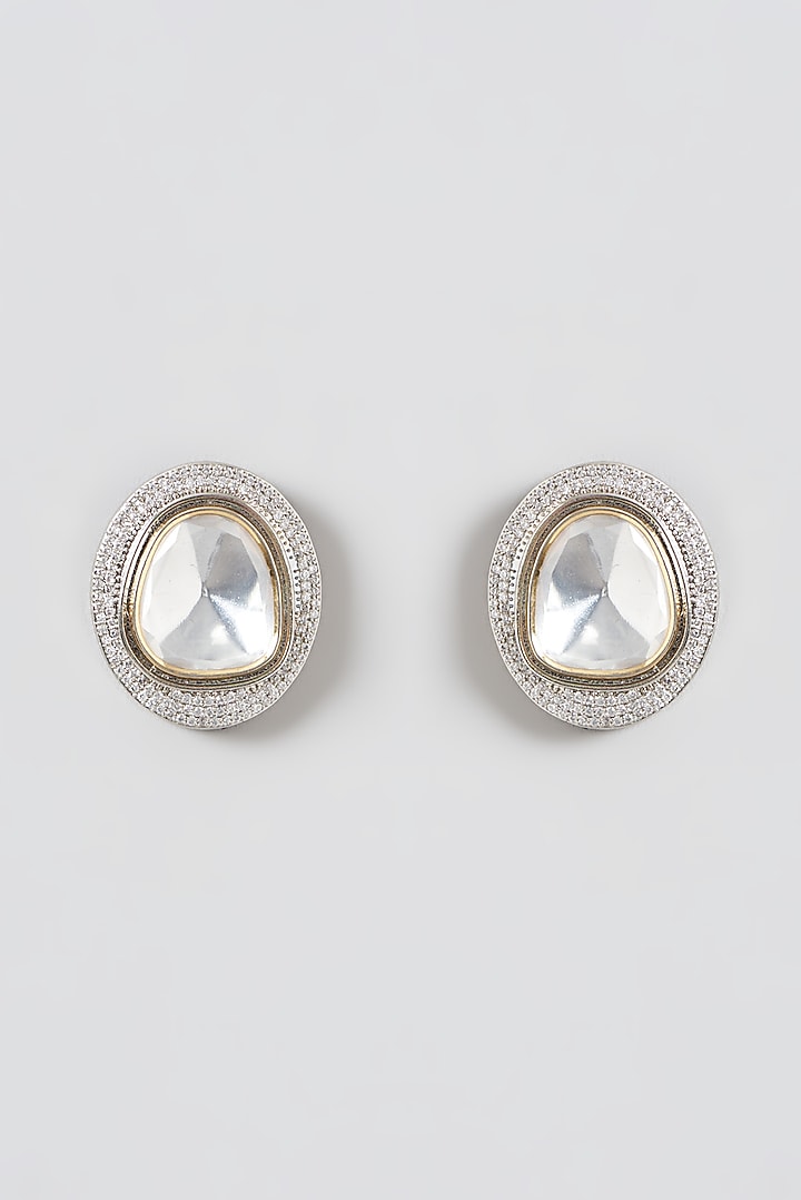 Black Rhodium Finish Kundan Polki Stud Earrings by Zevar by Geeta at Pernia's Pop Up Shop